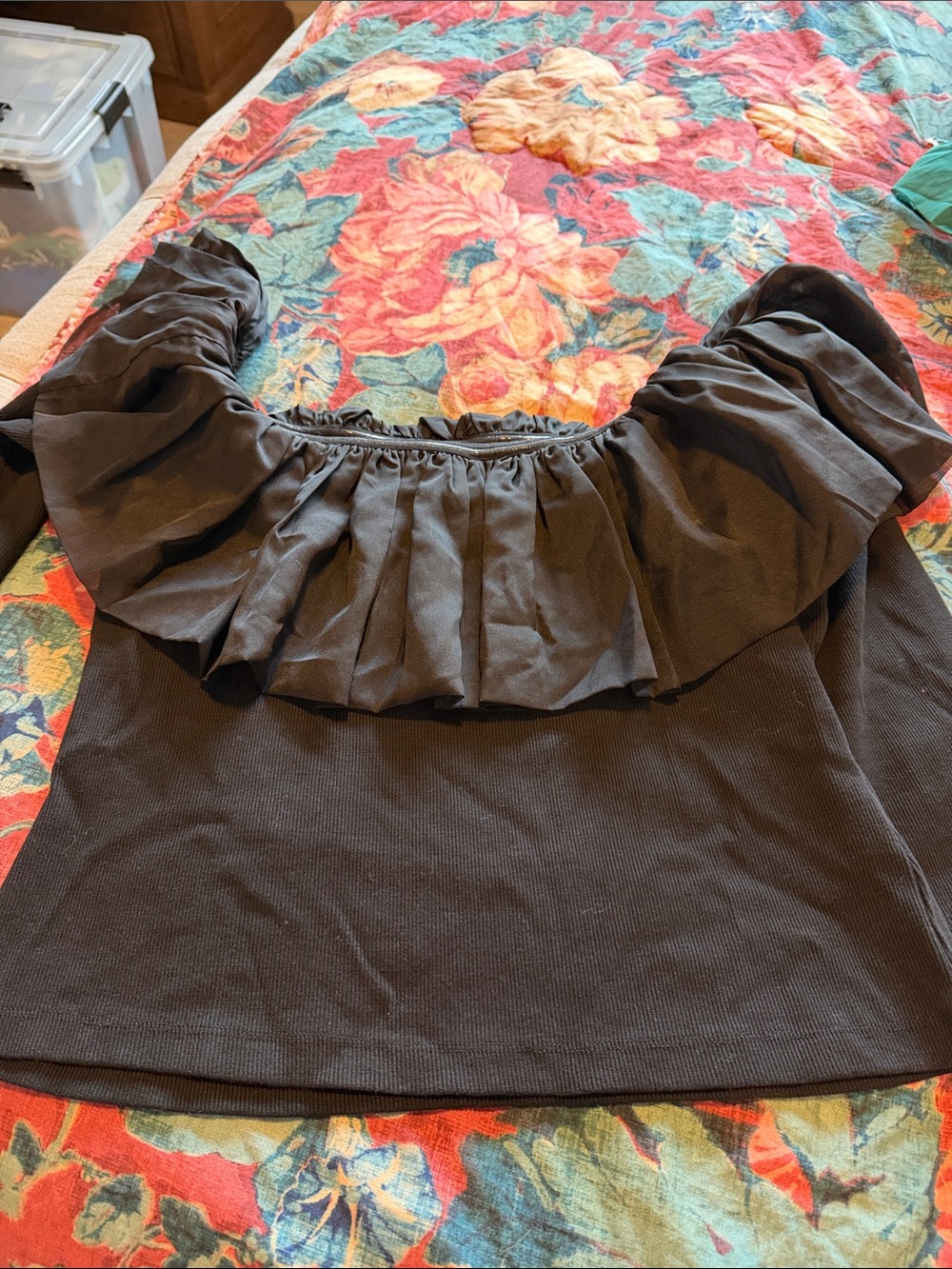 Anthropologie Black Off-Shoulder Ruffle Top